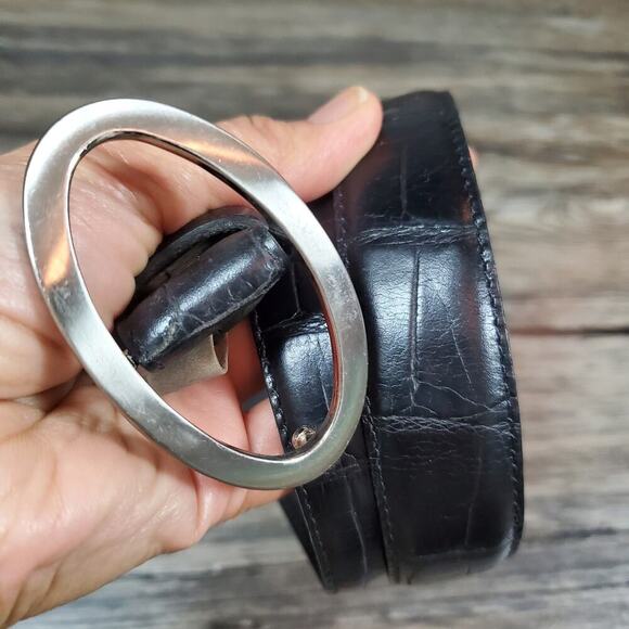 Annabella Genuine Leather Black Belt Size Medium Minimalist Classic Preppy - Picture 6 of 7